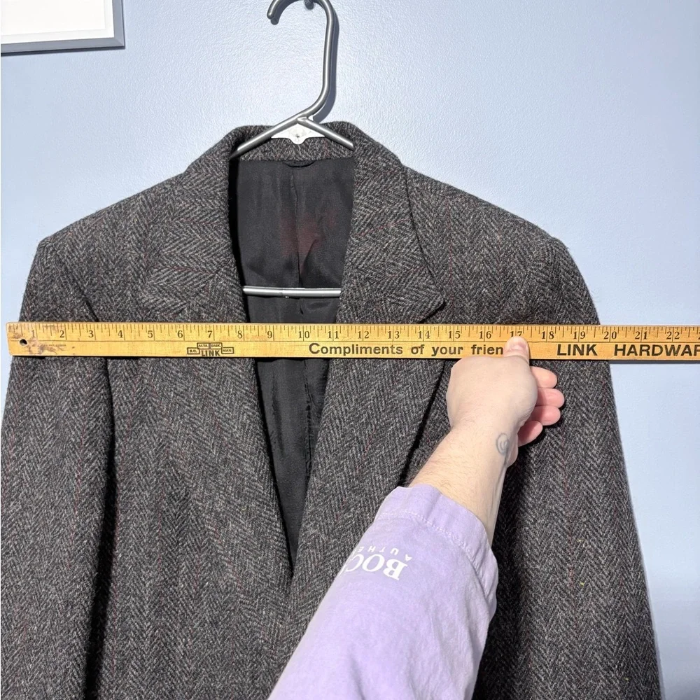 Elegant charcoal and brown with burgundy pinstripe Men's Blazer - Picture 13 of 15